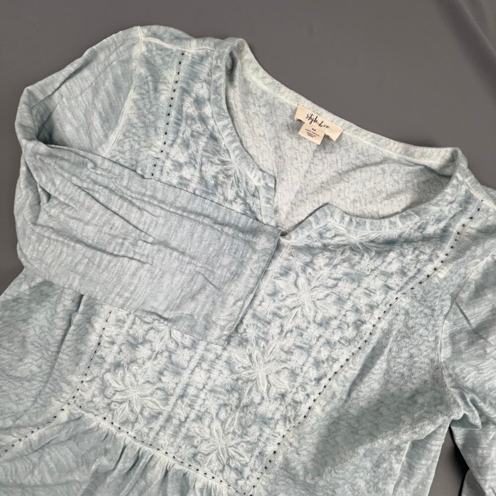 Style & Co Light Blue Embroidered Peasant Top